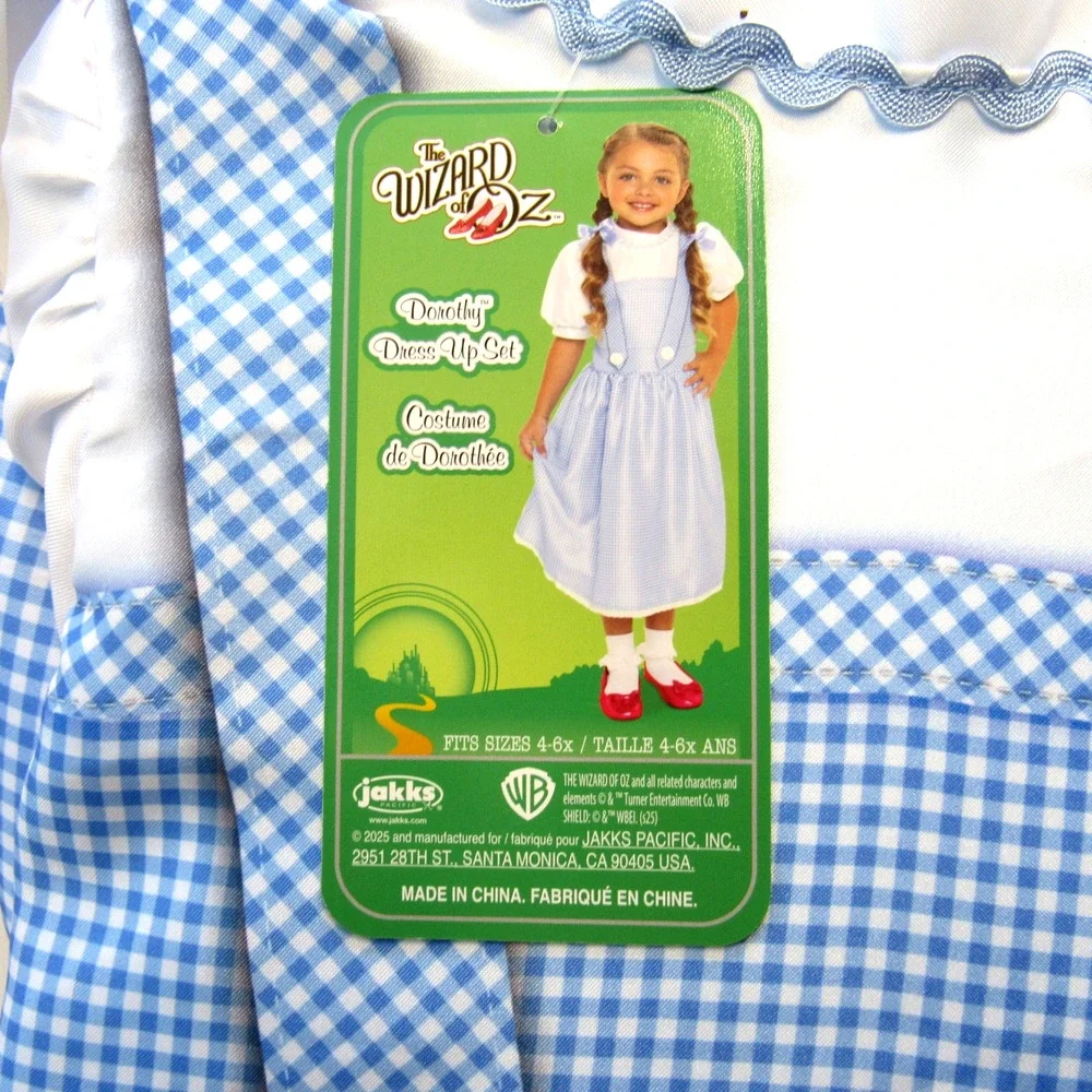 Wizard Of Oz Dorothy Costume Dress Up Set Jakks Pacific Size 4-6x DRESS AND BOWS
